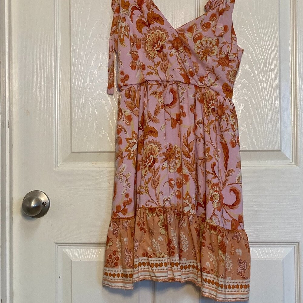 Dress by Pink Lily pink with orange flower pattern sze medium - Picture 2 of 4